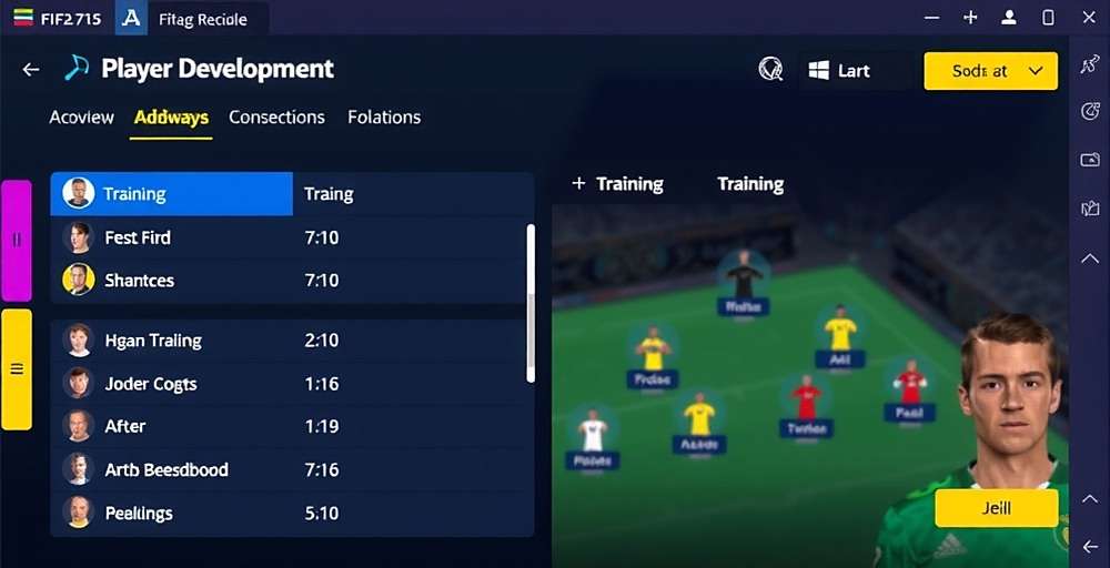 FIFA Mobile Strategy Pro Player Development FIFA Mobile Strategy Pro player development screen showing training options